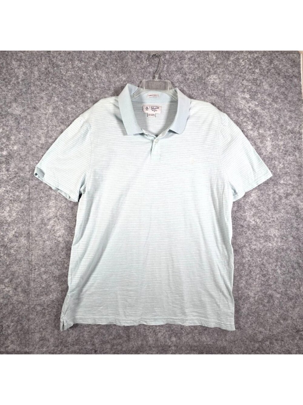 Penguin Men's Polo Shirt Slim Fit Short Sleeve Pullover Gray Stripes Sz XXL Prep